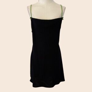 Zara Black Mini Dress w/ Green Jeweled Straps Size Small